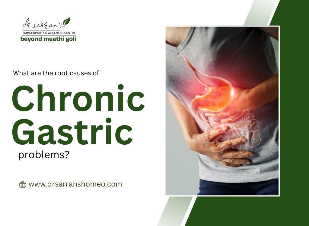 Root causes of chronic gastric problems including poor diet, stress, acidity, and digestive disorders explained visually