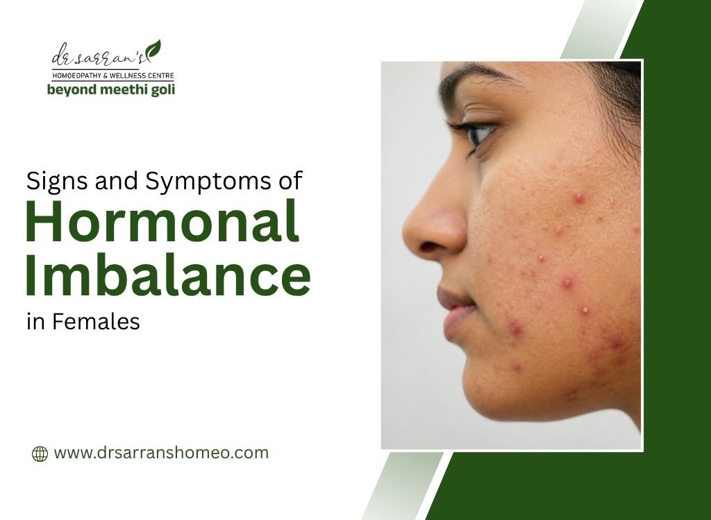 Common signs and symptoms of hormonal imbalance in females including irregular periods, mood swings, and fatigue